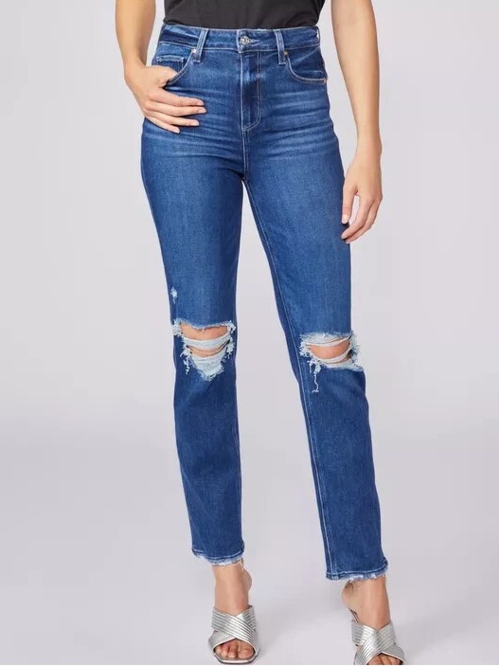 PAIGE Stella High Rise Straight Leg Jeans Soleil Destroyed Size 25 NWT